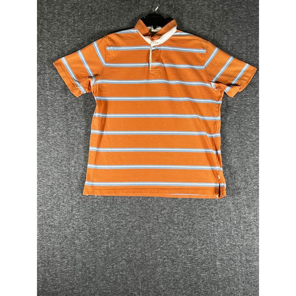American Eagle Mens Orange Striped Rugby Polo Shirt Short Sleeve Cotton Medium